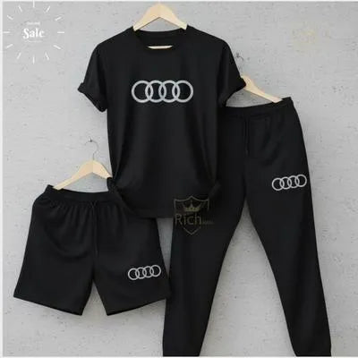Audi Logo Summer Tracksuit Set – Pack of 3 (T-Shirt, Short & Trouser)