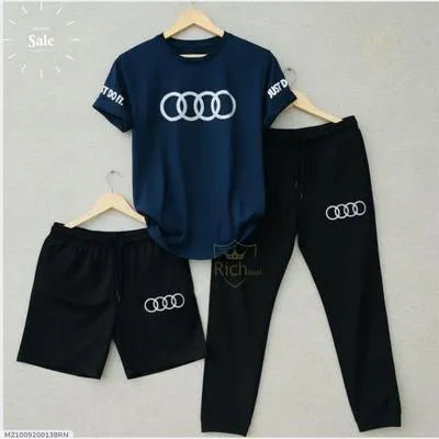 Audi Logo Summer Tracksuit Set – Pack of 3 (T-Shirt, Short & Trouser)