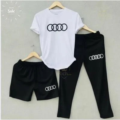 Audi Logo Summer Tracksuit Set – Pack of 3 (T-Shirt, Short & Trouser)