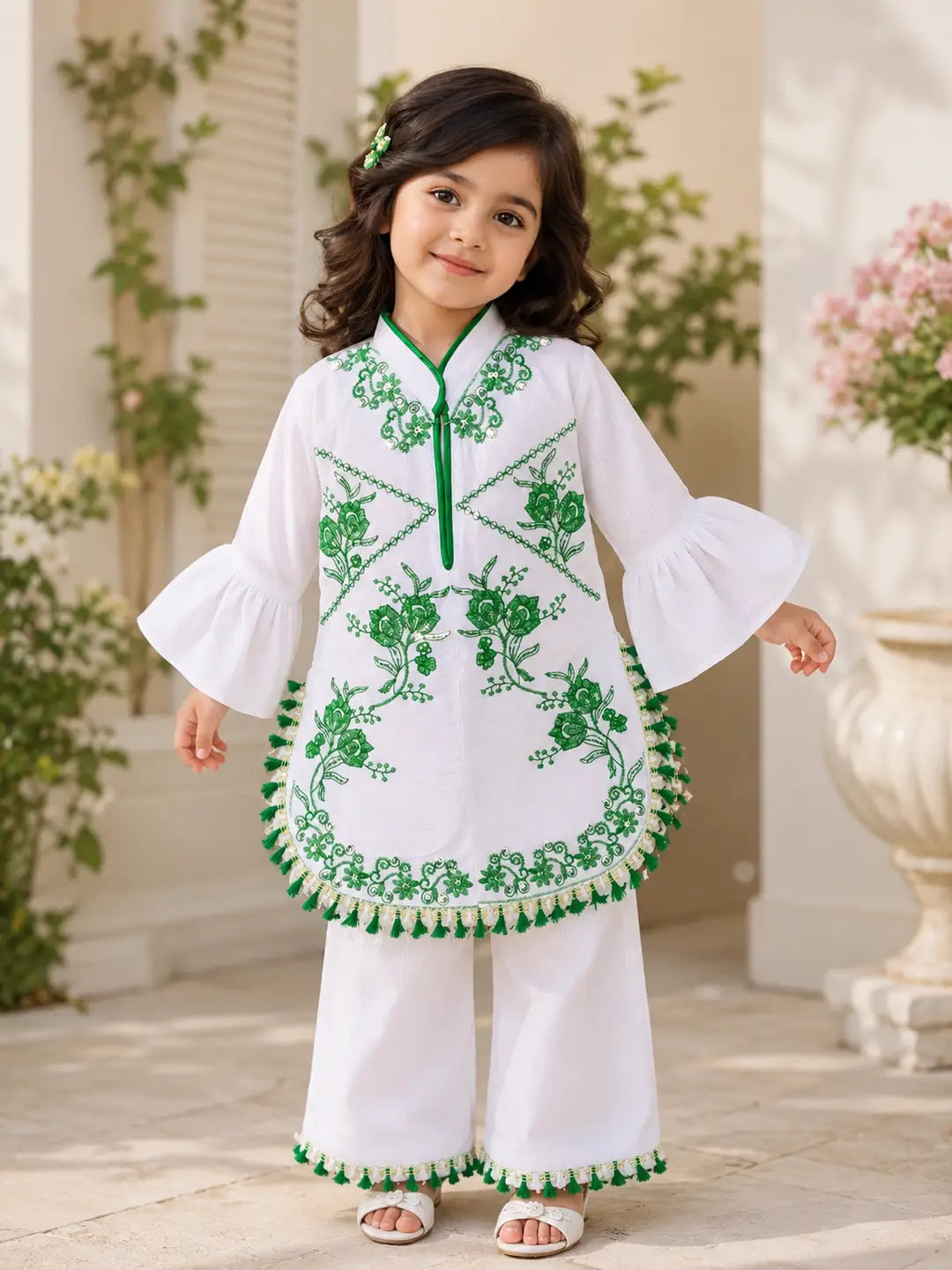 14 August 2 Pcs Girl's Fancy Embroidered Shirt And Trouser Set