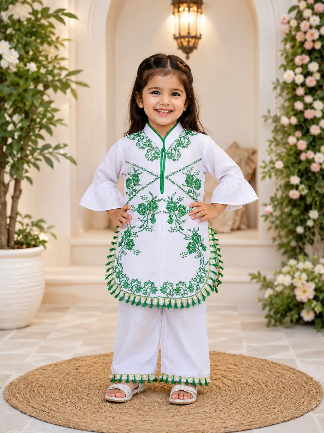 14 August 2 Pcs Girl's Fancy Embroidered Shirt And Trouser Set