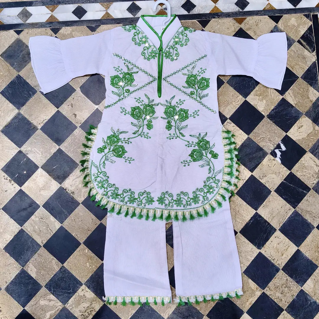 14 August 2 Pcs Girl's Fancy Embroidered Shirt And Trouser Set