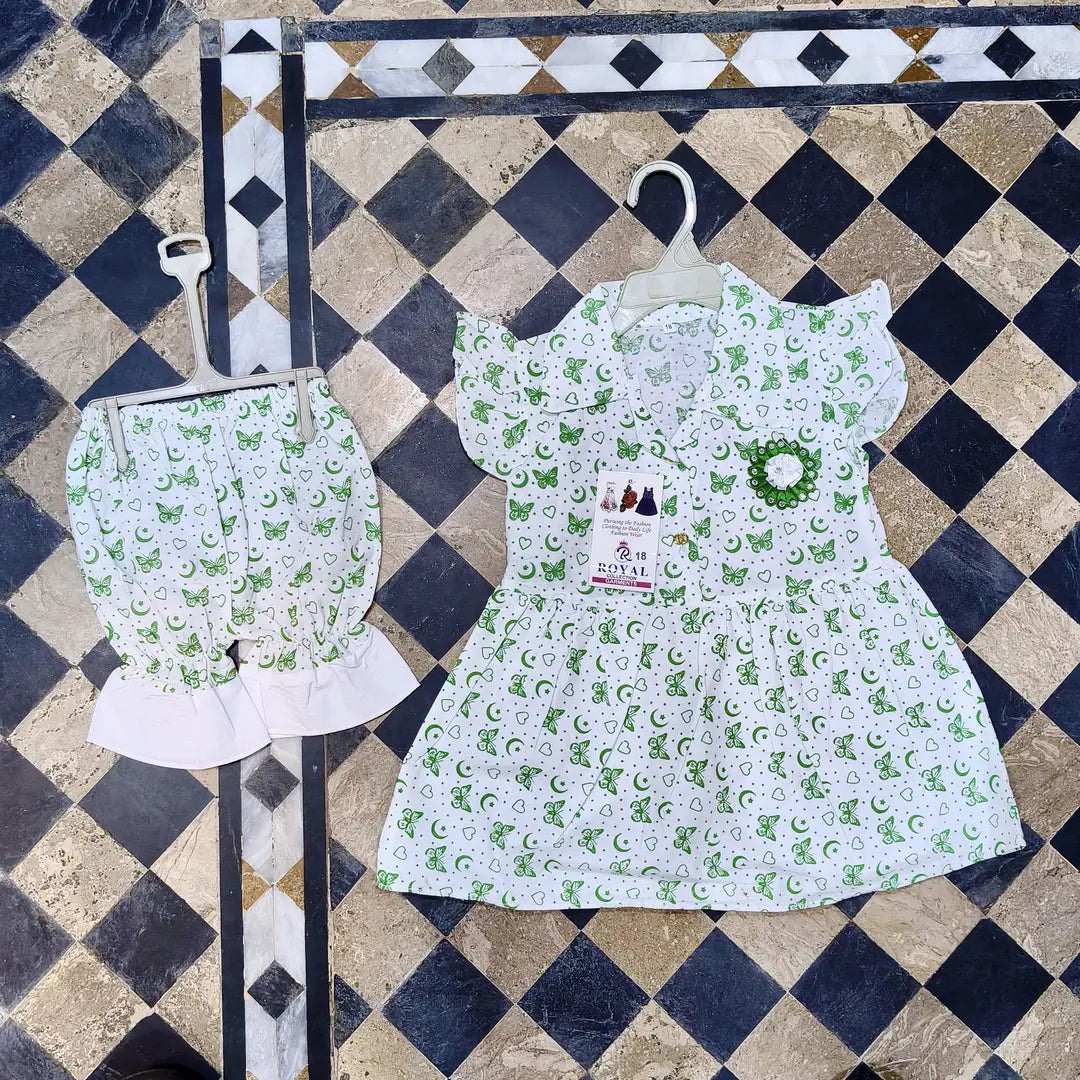 14 August 2 Pcs Girl's Fancy Frock And Trouser Set