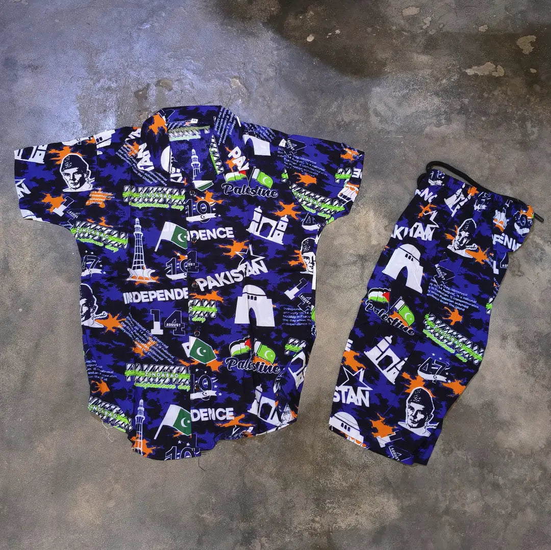 14 August 2 Pcs Dhanak Shirt And Shorts Set 3 to 8 Year Boys
