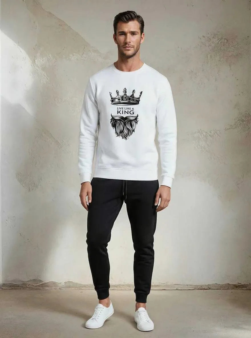 Men Printed King Sweatshirt Track Suit White Slim Fit