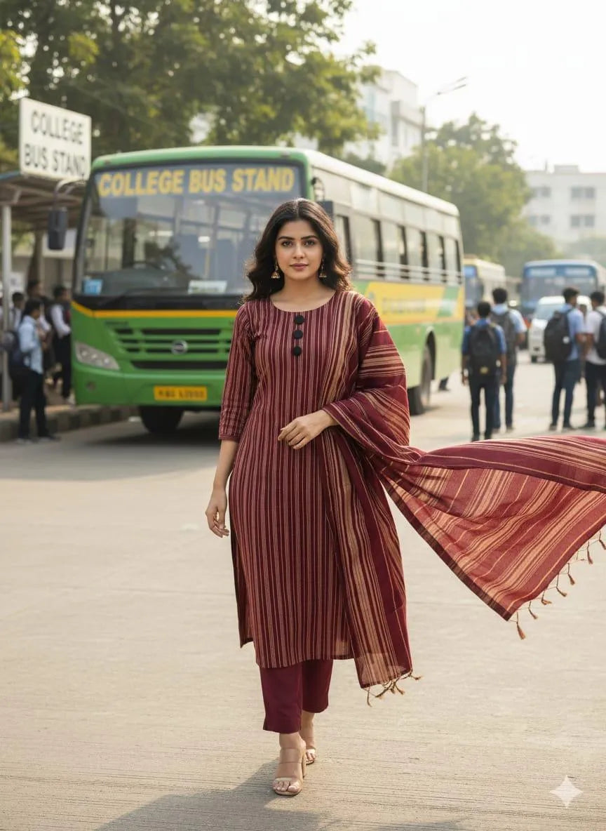 Maroon Printed Cotton Lawn Suit Set for Women