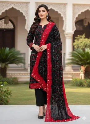 3 Pcs Women's Unstitched Plain Suit