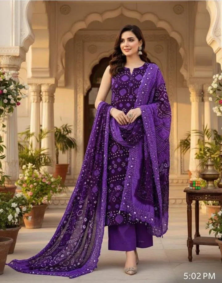 3 Pcs Women's Unstitched Plain Suit