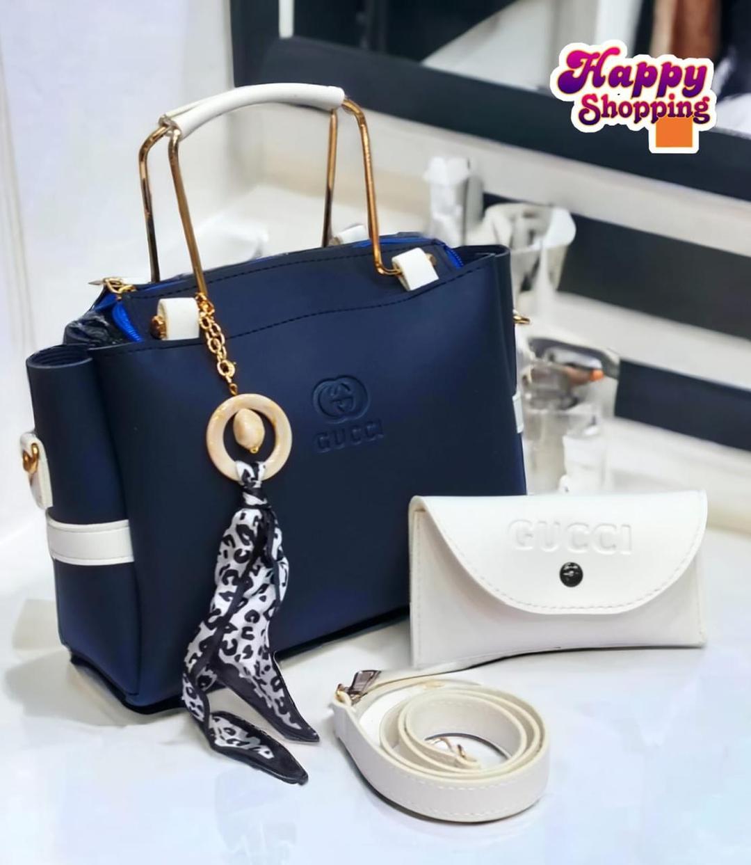 Blue Rexine Handbag Set for Girls with Wallet & Strap