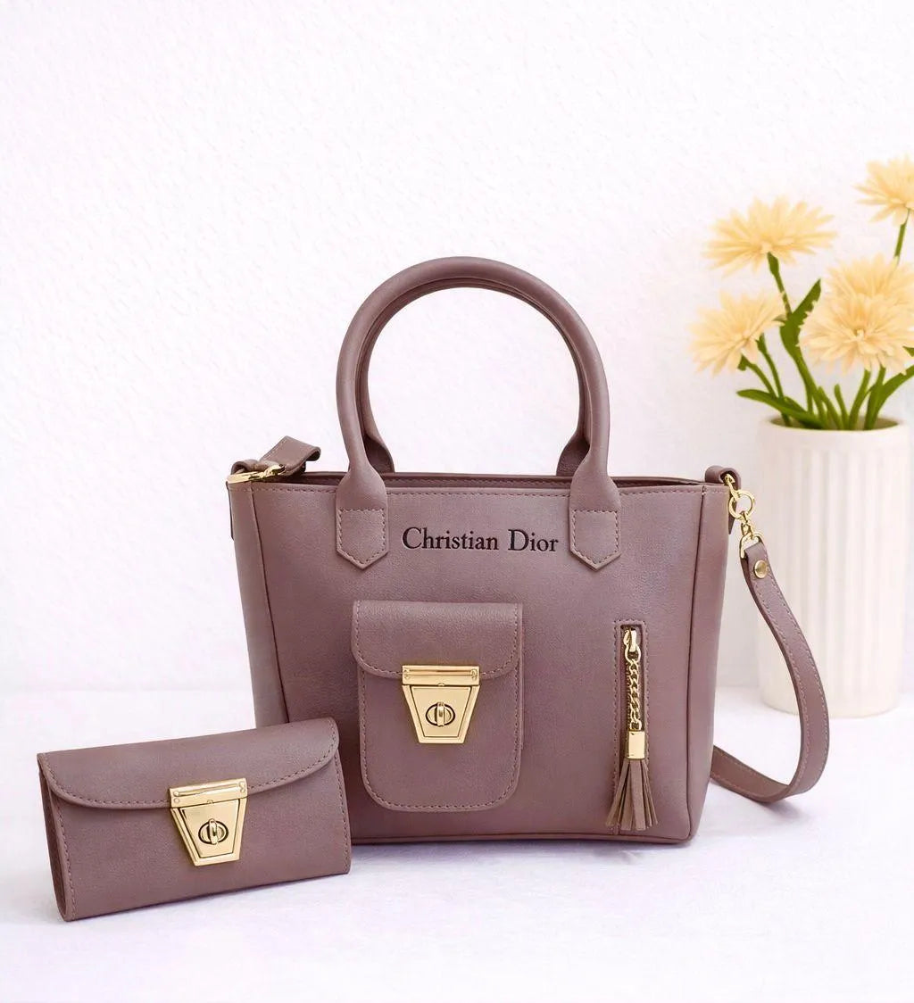 Purple Leather Handbag & Wallet Set for Girls