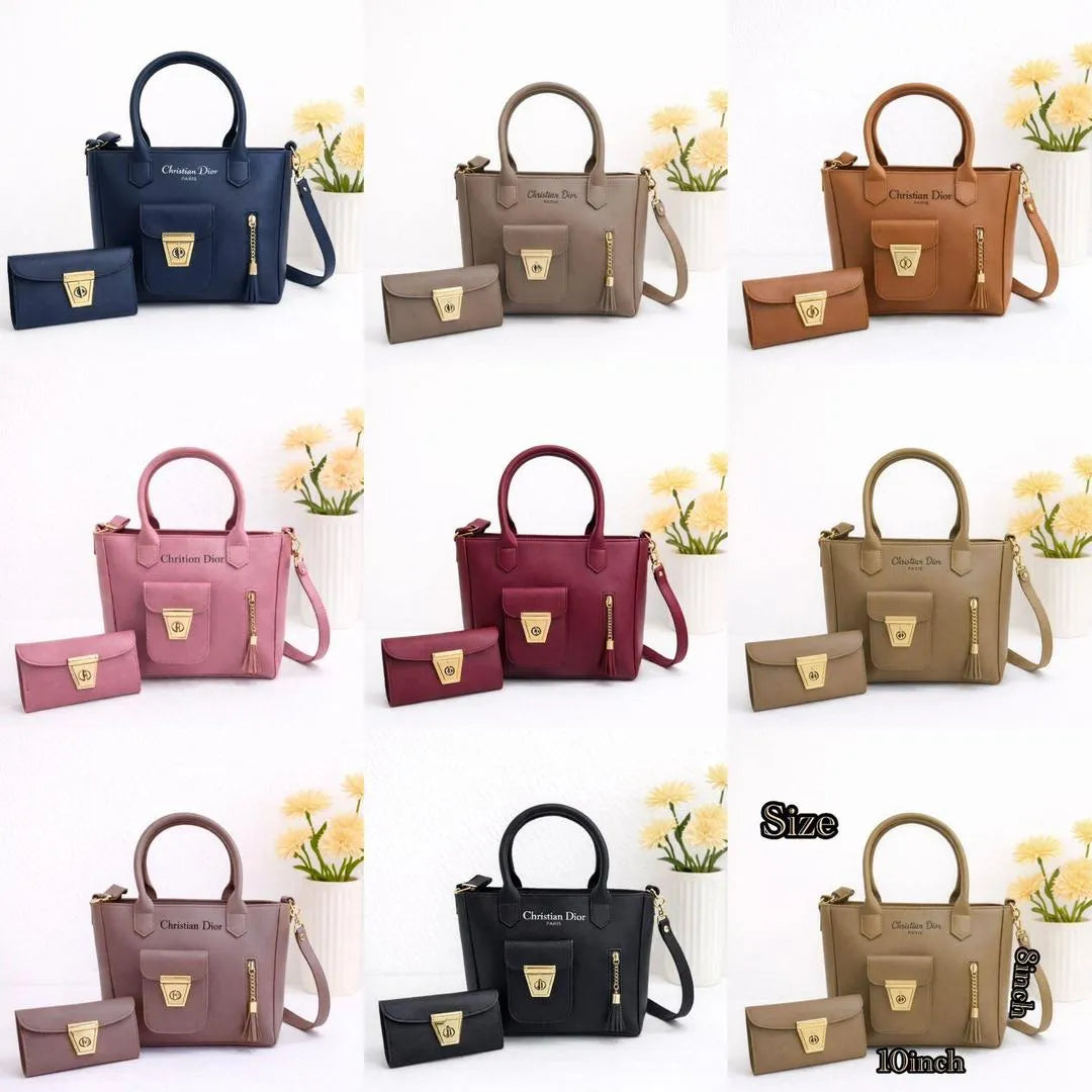 Purple Leather Handbag & Wallet Set for Girls