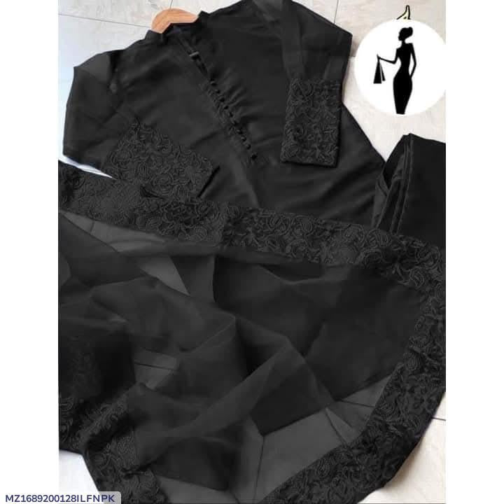 Black Embroidered 3-Piece Suit for Women
