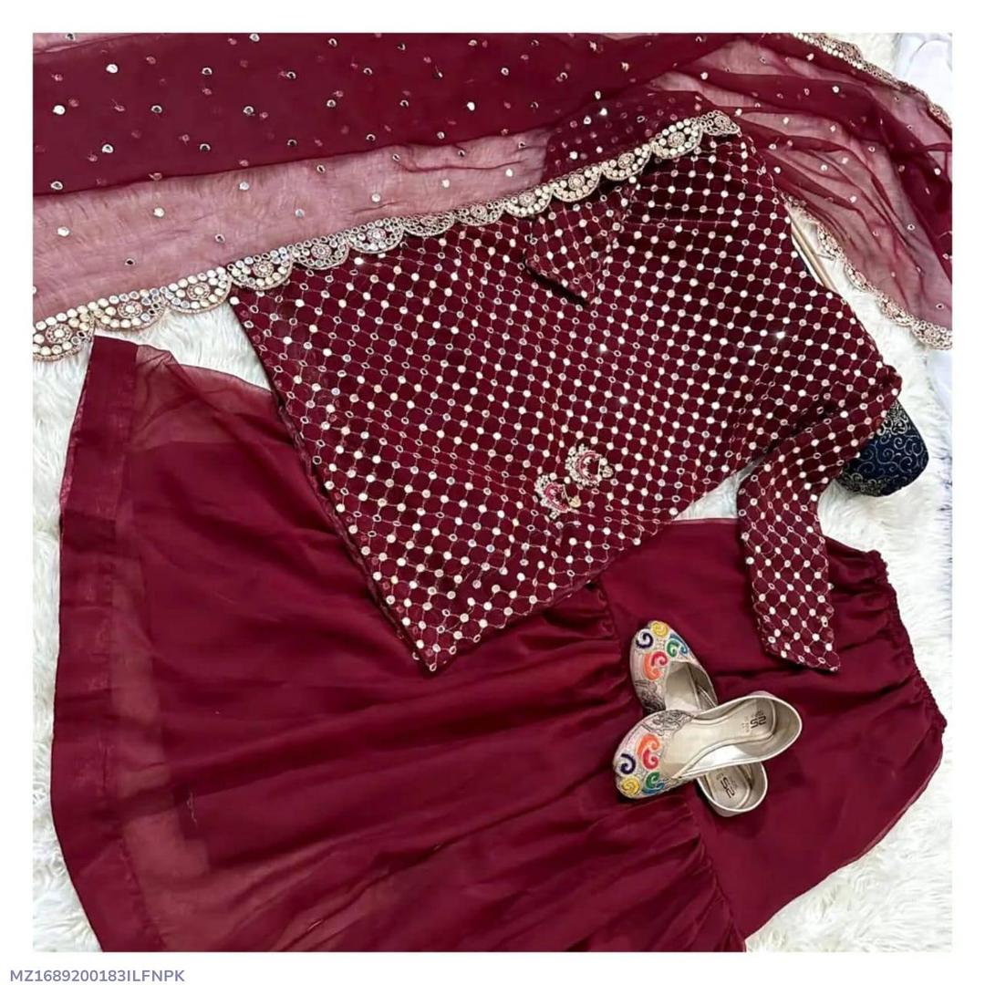 Maroon Mirror Work 3Pcs Women Suit Party Wear