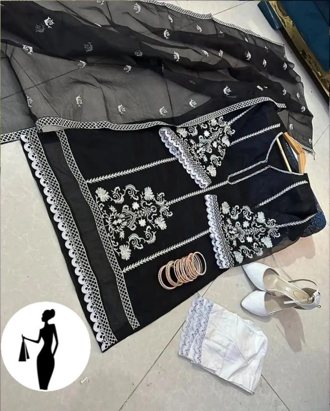 Black Embroidered 3-Piece Suit for Eid & Weddings