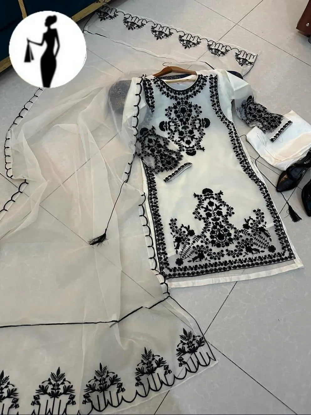 Black Embroidered 3-Piece Organza Suit for Eid & Weddings