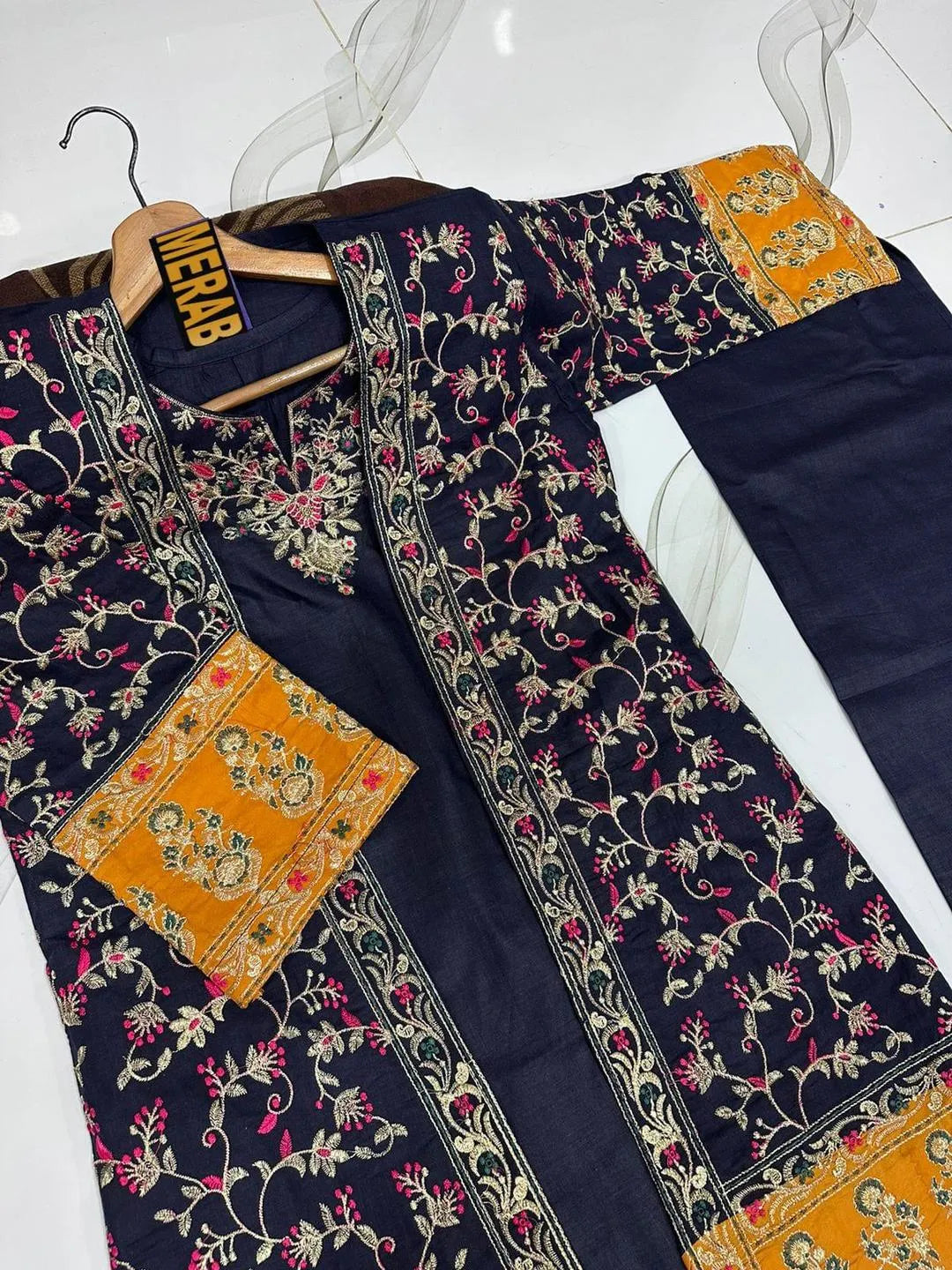 Blue Embroidered 3-Piece Cotton Suit for Eid & Weddings