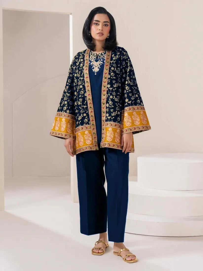 Blue Embroidered 3-Piece Cotton Suit for Eid & Weddings
