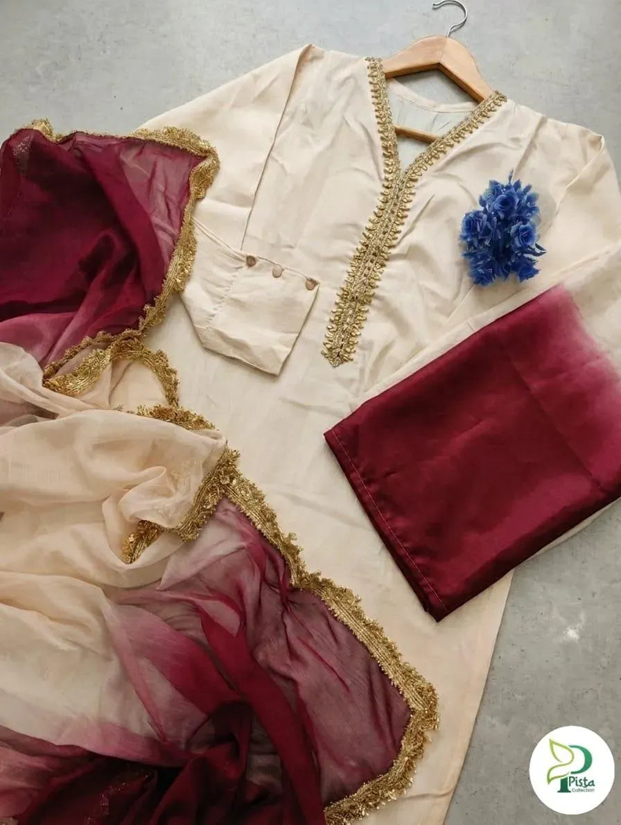 Neck Lace Work Shirt with Dye Flapper & Chiffon Tie