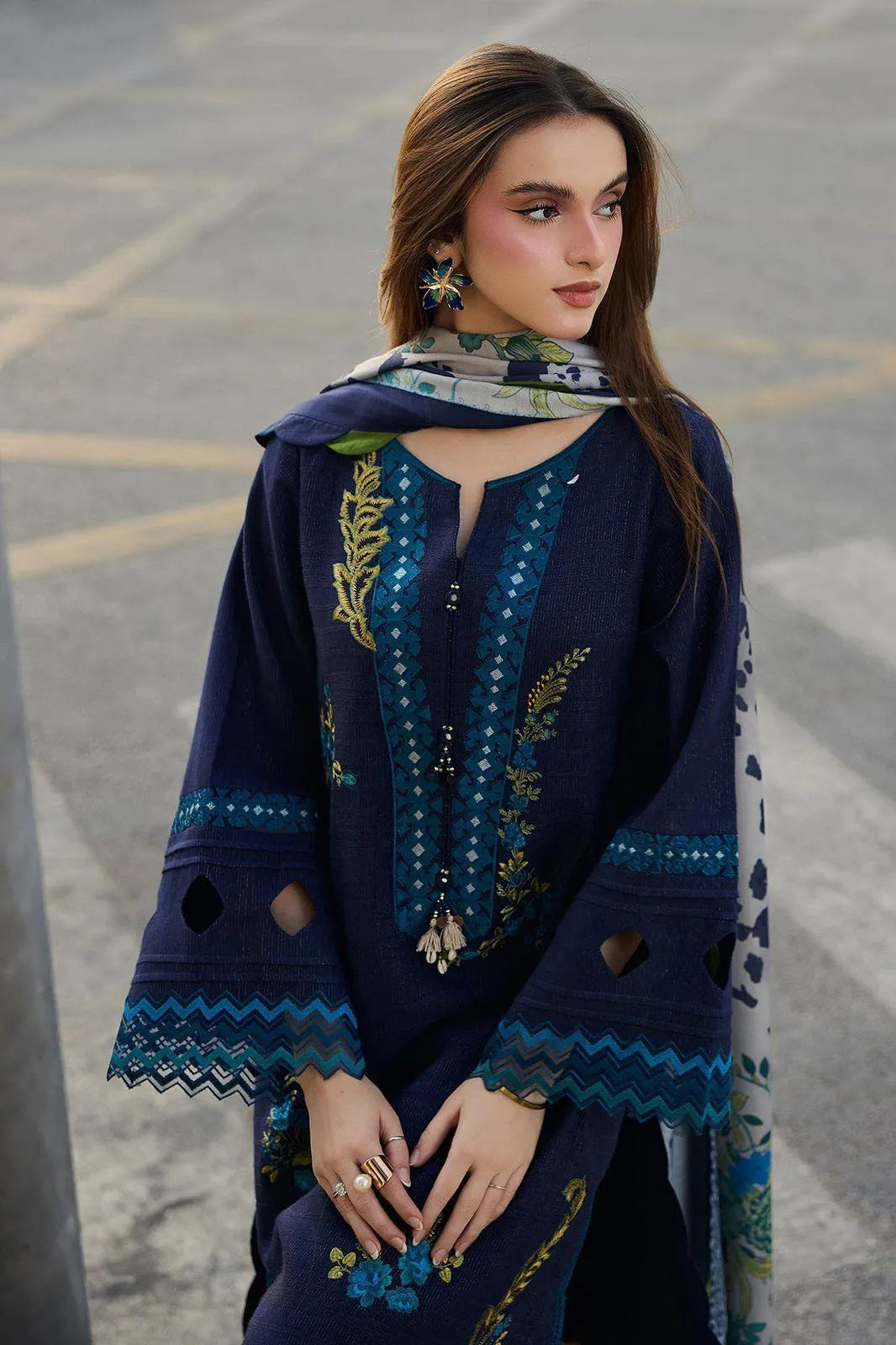 Marina B Heavy Embroidered Lawn Shirt with Digital Print Voil Dupatta