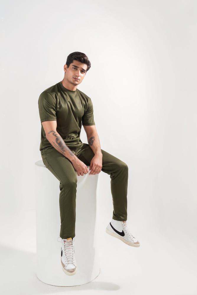 Men's Green Dri Fit 2 Pcs Track Suit Slim Fit