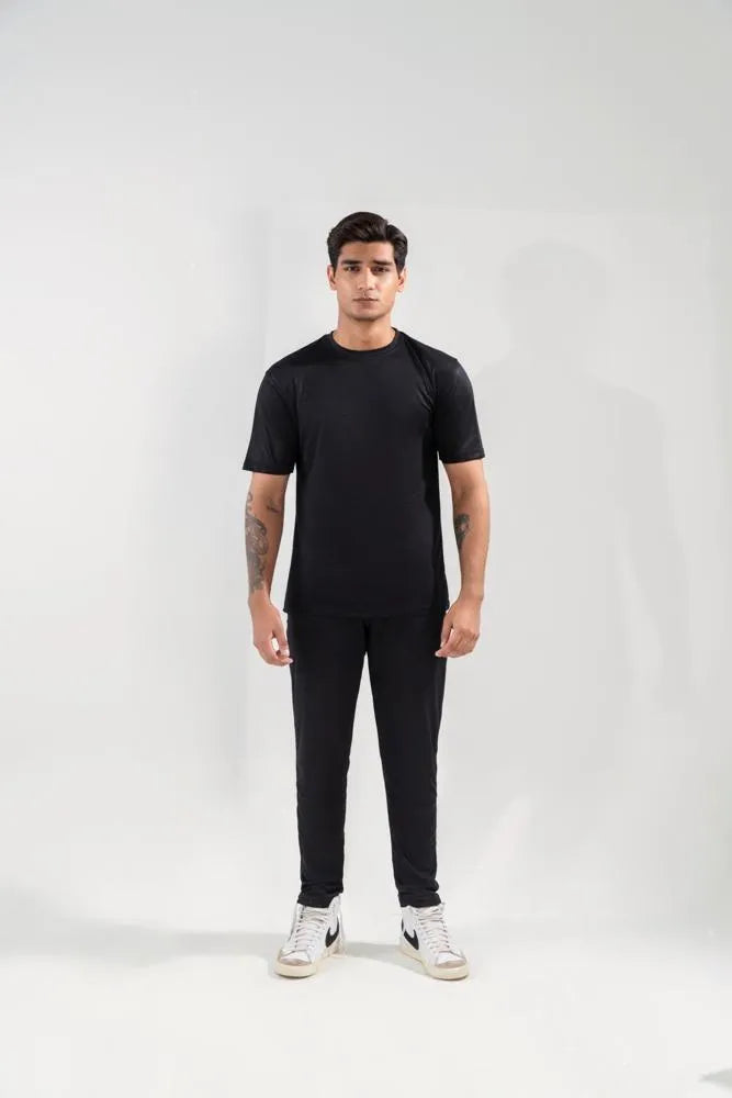 Men Dri Fit Track Suit Black Slim Fit Textured
