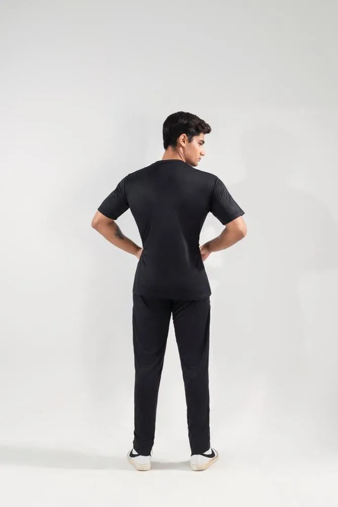 Men Dri Fit Track Suit Black Slim Fit Textured