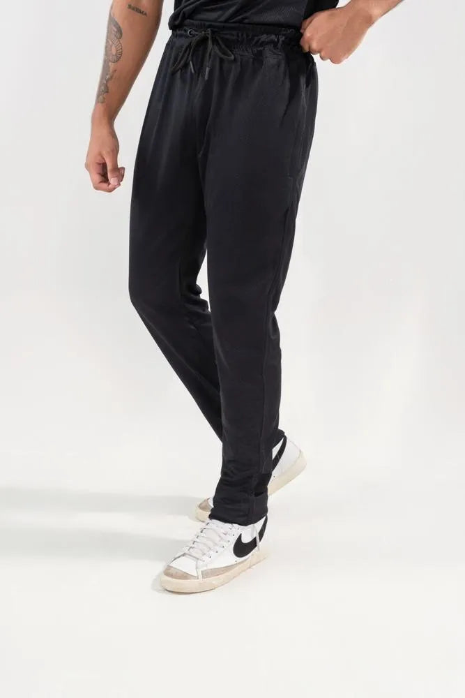 Men Dri Fit Track Suit Black Slim Fit Textured
