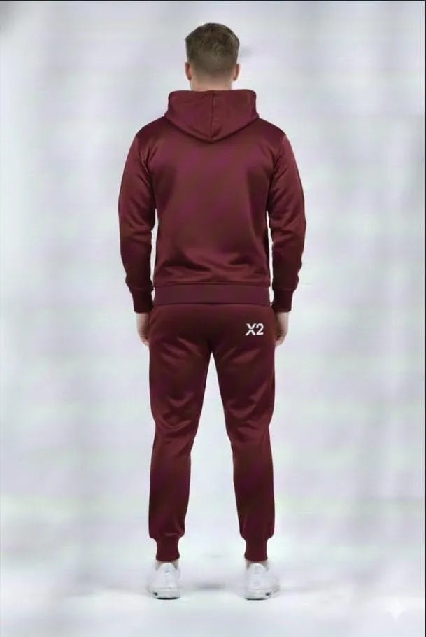 Maroon Men's Polyester Hoodie Track Suit 2Pcs