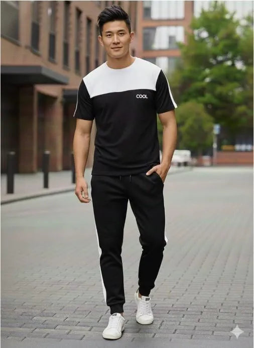 Men Dri Fit Printed Track Suit Black Slim Fit