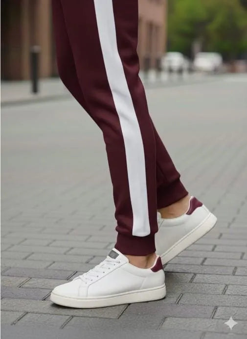 Men Maroon Printed Dri Fit Track Suit Slim Fit