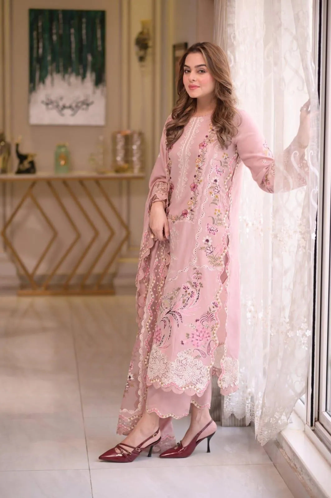 Pakistani Pink Embroidered Kurta Set with Dupatta