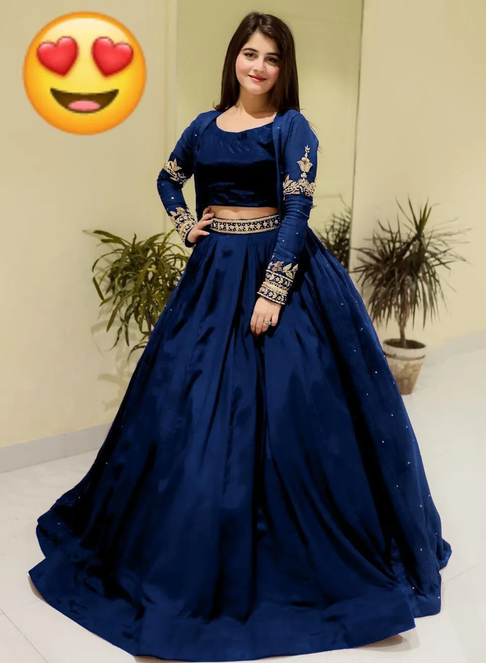 Blue Shamoz Silk 3-Piece Gown Suit for Eid & Weddings