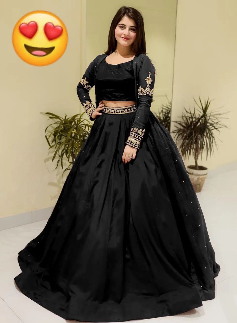 Black Chiffon Embroidered 3-Piece Gown for Women