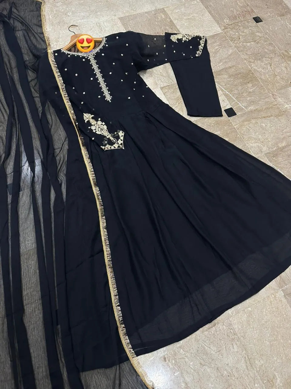 Black Chiffon Maxi Set with Kaya Embroidery for Eid & Weddings