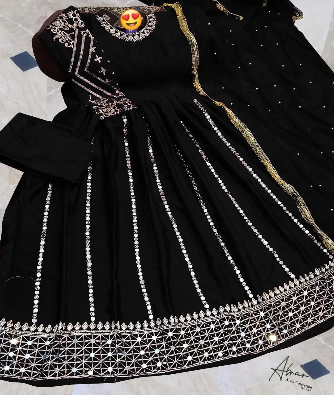 Black Mirror Work 3-Piece Bridal Suit for Women