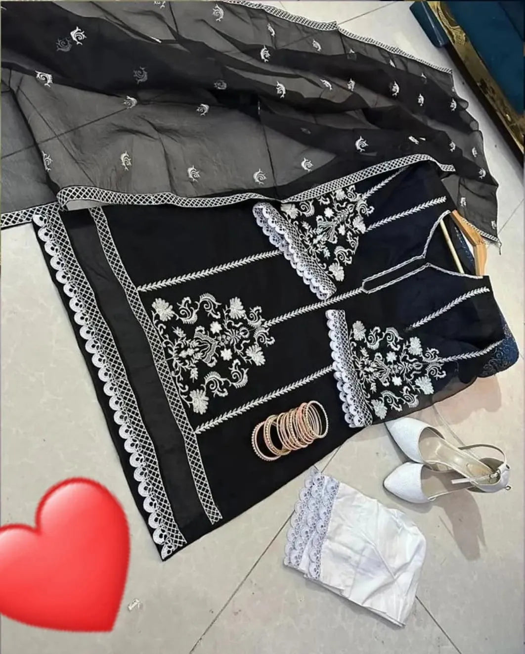 Black Embroidered 3-Piece Suit for Eid & Weddings
