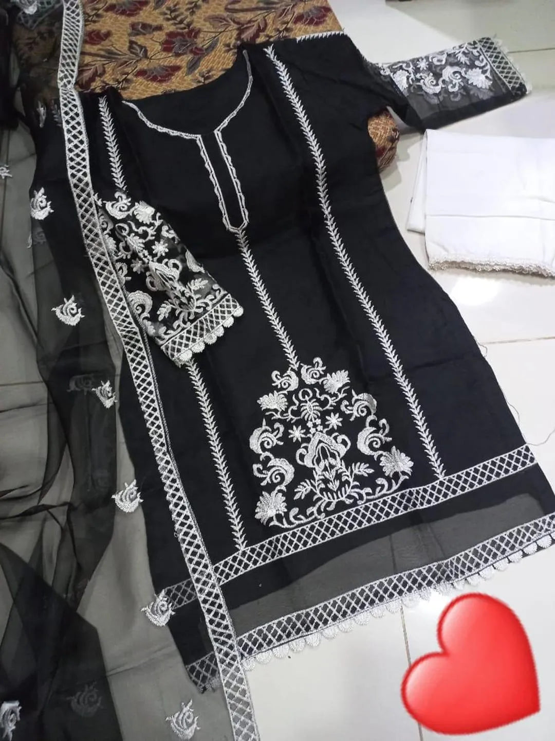 Black Embroidered 3-Piece Suit for Eid & Weddings