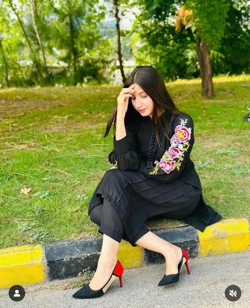 2 Pcs Women's Stitched Arabic Lawn Embroidered Suit at One Spot