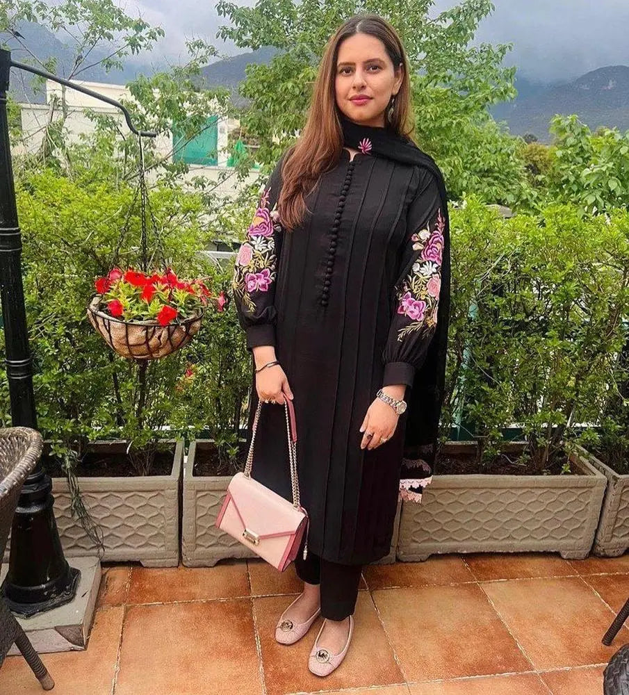 2 Pcs Women's Stitched Arabic Lawn Embroidered Suit at One Spot