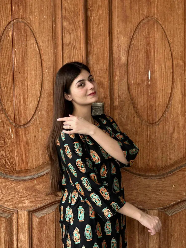 2 Pcs Women's Stitched Arabic Lawn Printed Shirt And Trouser at One Spot