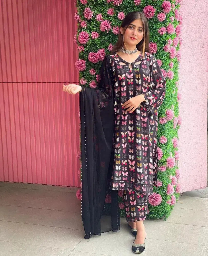2 Pcs Women's Stitched Lawn Printed Suit at One Spot