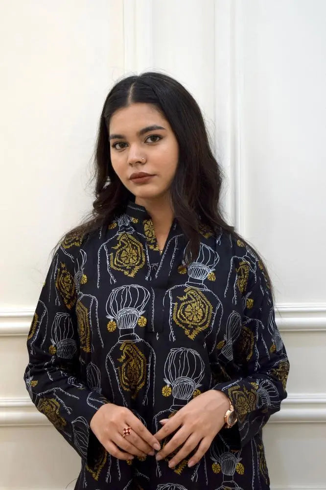 2 Pcs Women's Stitched Linen Block Printed at One Spot