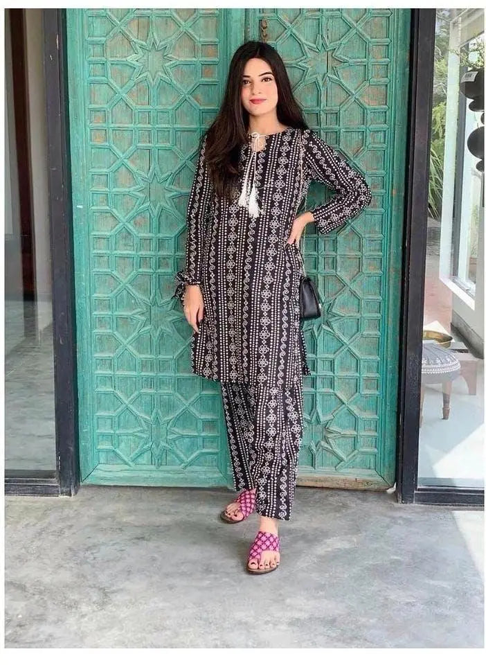 2 Pcs Women's Stitched Linen Plain Suit at One Spot