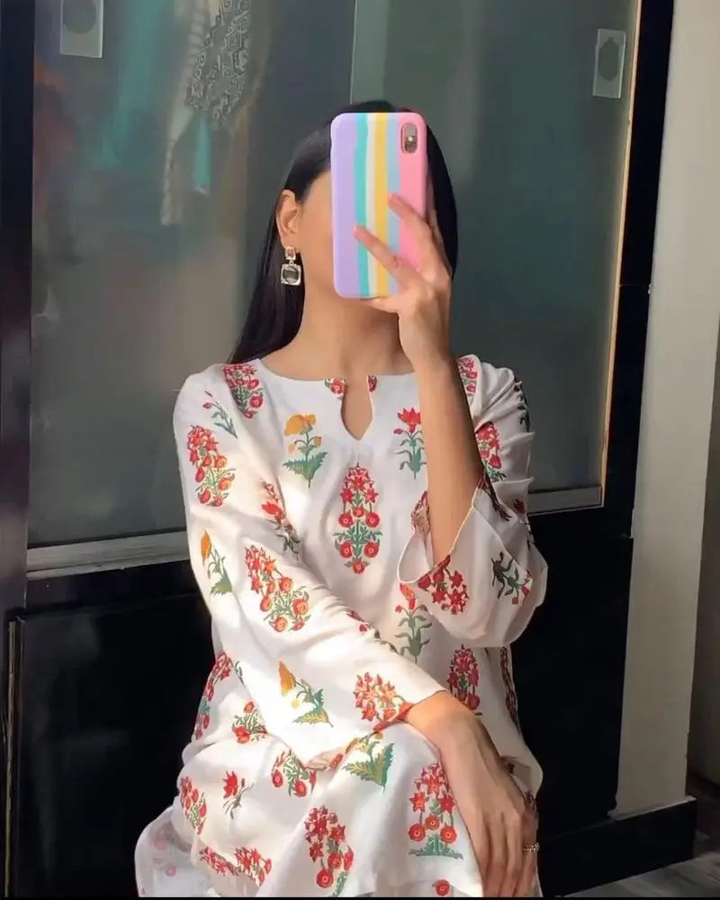 2 Pcs Women's Stitched Linen Printed at One Spot