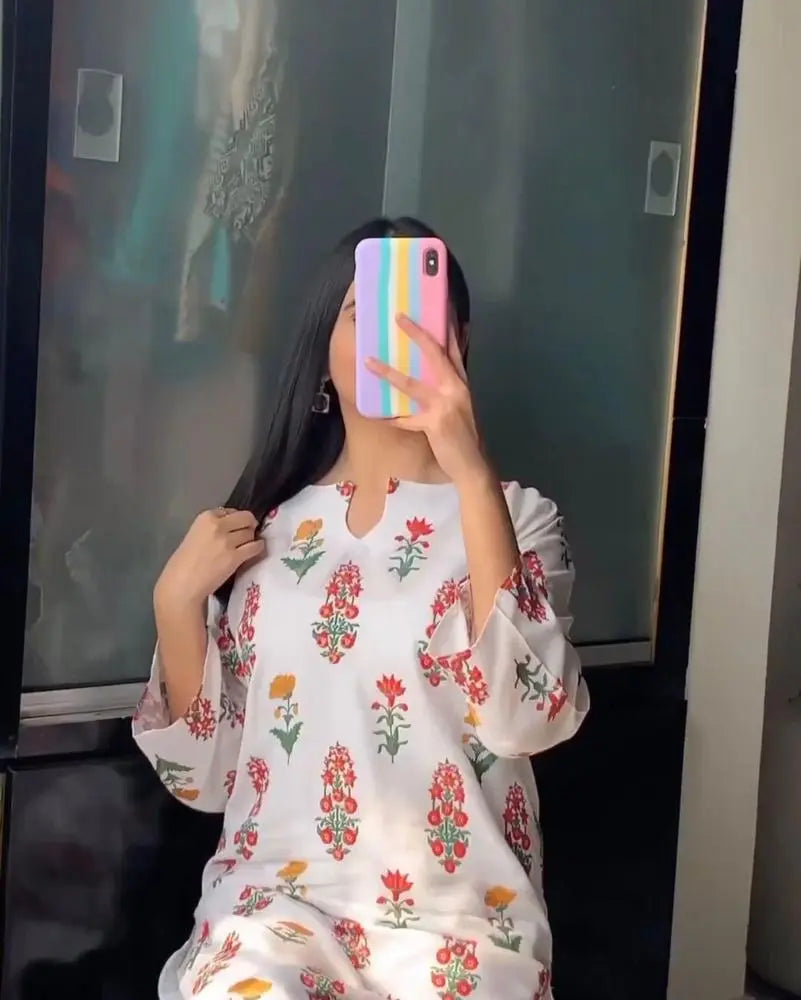 2 Pcs Women's Stitched Linen Printed at One Spot