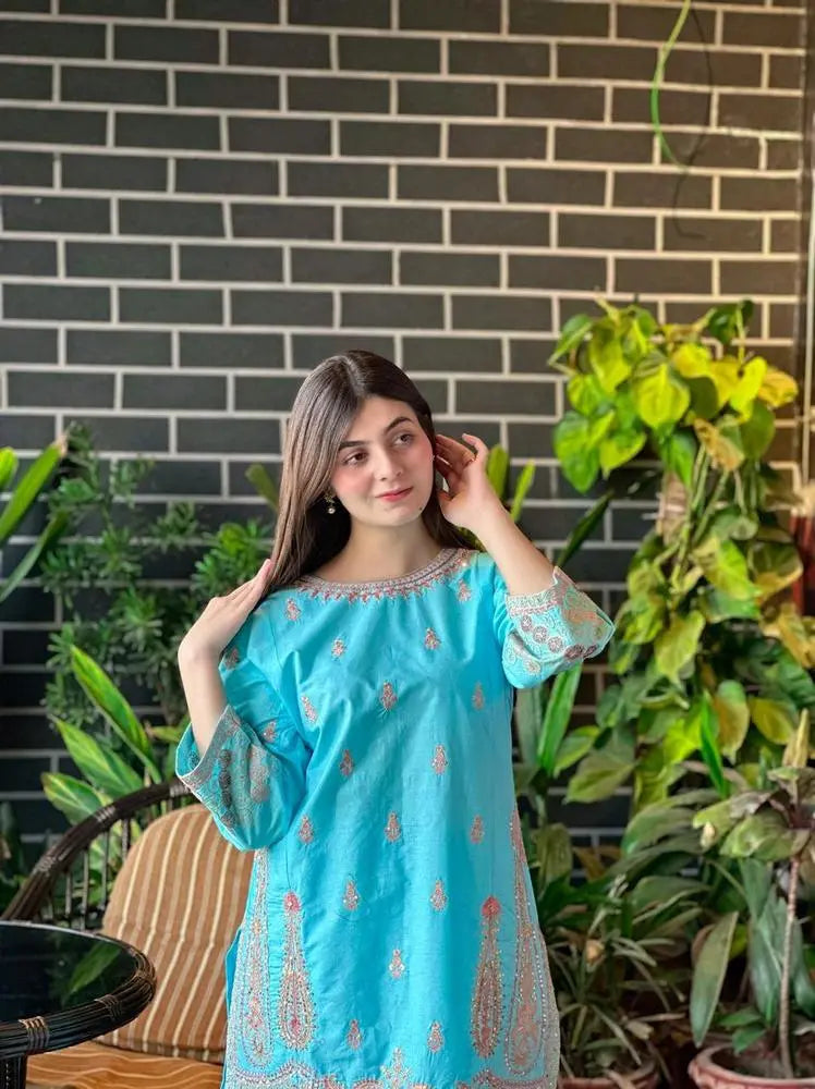 2 Pcs Women's Stitched Soft Cotton Embroidered at One Spot