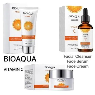 BIOAQUA Vitamin C Skincare Set – Facial Cleanser, Face Serum & Face Cream | Brightening & Whitening Formula