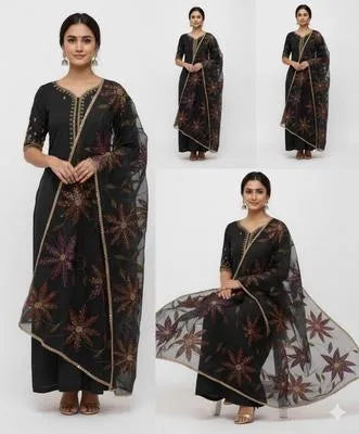 Party Wear Suit Unstitched | Dress for Women | 2 Piece Dress with Handwork Stone & Beadwork Organza Shirt and Zari Beadwork Dupatta | Customized