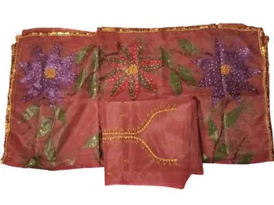 Party Wear Suit Unstitched | Dress for Women | 2 Piece Dress with Handwork Stone & Beadwork Organza Shirt and Zari Beadwork Dupatta | Customized