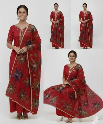 Party Wear Suit Unstitched | Dress for Women | 2 Piece Dress with Handwork Stone & Beadwork Organza Shirt and Zari Beadwork Dupatta | Customized